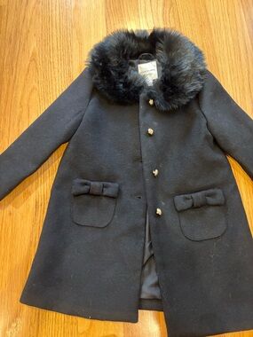 Janie and Jack Black Faux Fur Collar Pea Coat